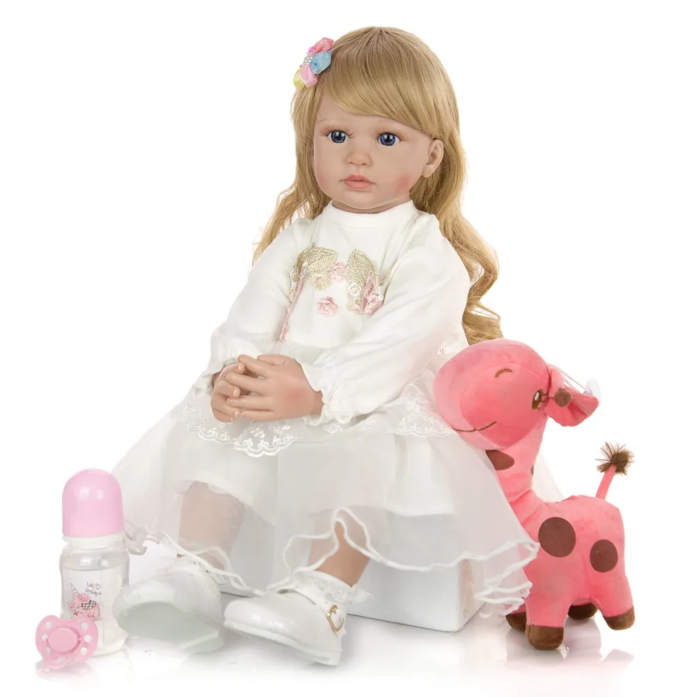 

24'' 60cm Reborn Silicone Boneca Menina Reborn Doll Toy and White skirt Bebê Children's Day Gifts with 1 pcs mini plush toy