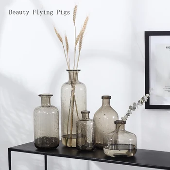 

Direct ins wind Nordic glass transparent smoke gray bubble vase home living room table decoration decoration shooting props