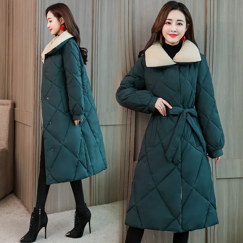

Cotton-padded Clothes Female Winter 2018 New Style Fashion Korean-style Waist Hugging Mid-length INS over-the-Knee Thick down Ja