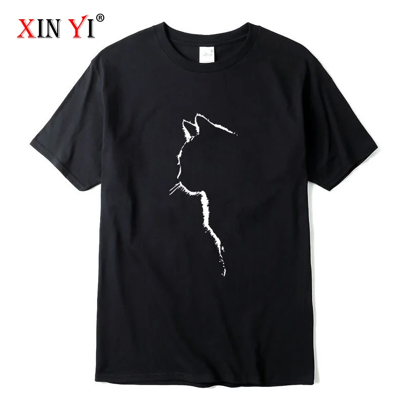 XINYI Men's T-shirt Top Quality 100% cotton short sleeve cool cat print casual loose men t shirt o-neck t-shirt men tee shirts