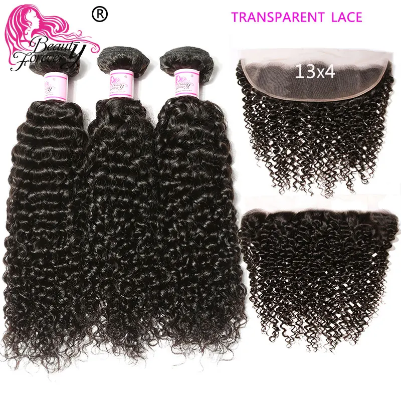 

Beauty Forever Malaysian Curly Hair Bundles With Lace Frontal 13*4 Free Part Transparent Lace Frontal 100% Remy Hair