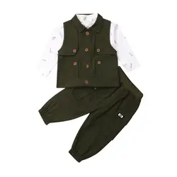 Коллекция 2019 года, комплект одежды для маленьких мальчиков, осенняя рубашка с длинными рукавами для джентльмена жилет на пуговицах, пальто