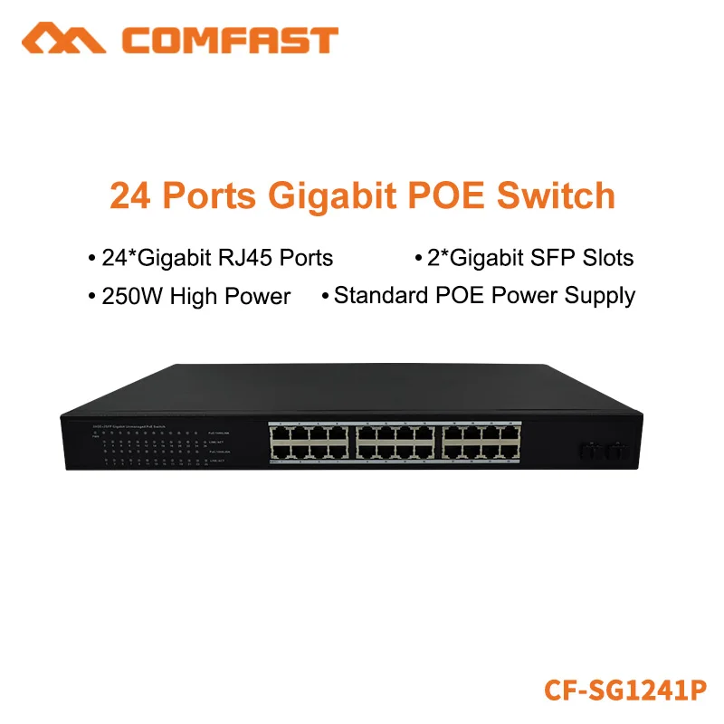 Comfast 24-портовый полный гигабитный Ethernet коммутатор Poe 802.3af/at 24*10/100/1000 Мбит/с порт Rj45