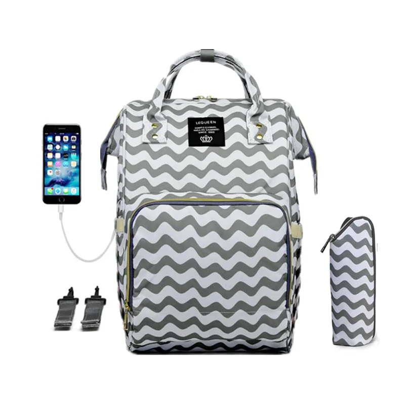 WAVE LEQUEEN модная USB сумка для подгузников для мам и мам, большой дорожный рюкзак для кормления, дизайнерская сумка для детских колясок, рюкзак для детских подгузников - Цвет: WAVE