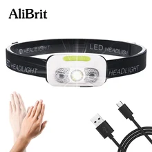 D25 AliBrit заряжаемый мини-светодиод налобный фонарь датчик движения тела фара Рыбалка кемпинг фонарик Головной фонарь