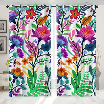 

SOFTBATF Bird and Colorful Flowers Windows Curtains Darkening for Living Room Bedroom Decorative Kitchen Curtains Dropshipping