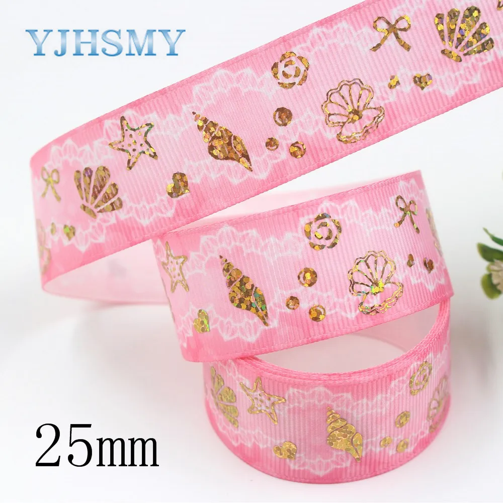 YJHSMY I-19826-200 ,25mm,5yardsBronzed marine pattern printed grosgrain ribbon packaging design, DIY accessories handmade materi