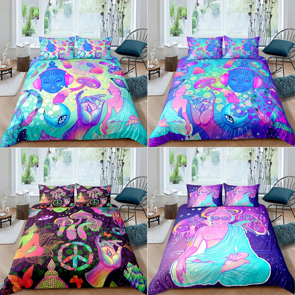 

3D Print Bedding set Quilt set Creativity Colorful Buddha Abstract Pattern Gradient Color Duvet Cover Pillowcases Multi Size