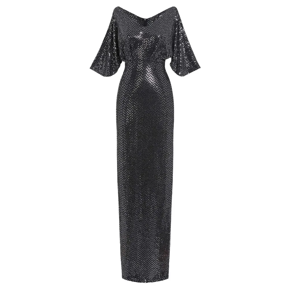 Summer Sexy Club Luxury Gray Party Women Long Pencil Dresses Tunic High Waist Backless Female Sequin Glitter Evening Maxi Dress