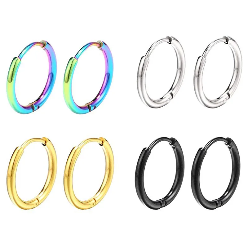 Hoop Earrings Punk Rose-Gold Silver-Color Black Fashion Women Round Unisex 