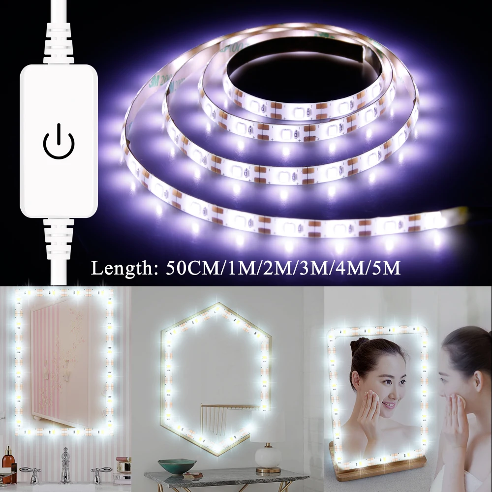 

Vanity Makeup Mirror Light 5V LED Flexible Tape USB Cable Powered Dimmable Dressing Table mirror Lamp EU Plug Decor Light Strip