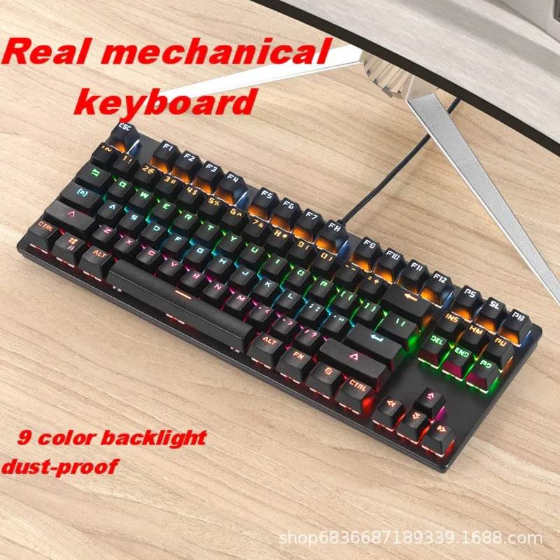 Jogo de Teclado Mecânico do Jogo Mecânico para Computador Portátil do Jogo Anti-fantasma Backlit Interruptor Azul 87key Teclado Rgb Mix - Imagem 3