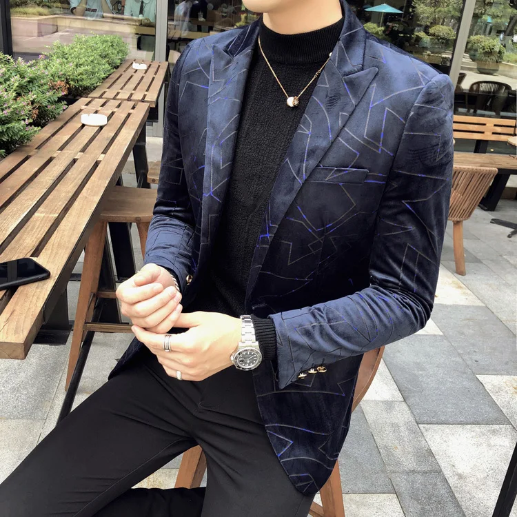 Британский Стиль Одежда для ночного клуба Chaqueta Hombre тонкий мужской блейзер линия печатных сценическая одежда певцы Мужская праздничная одежда для мужчин