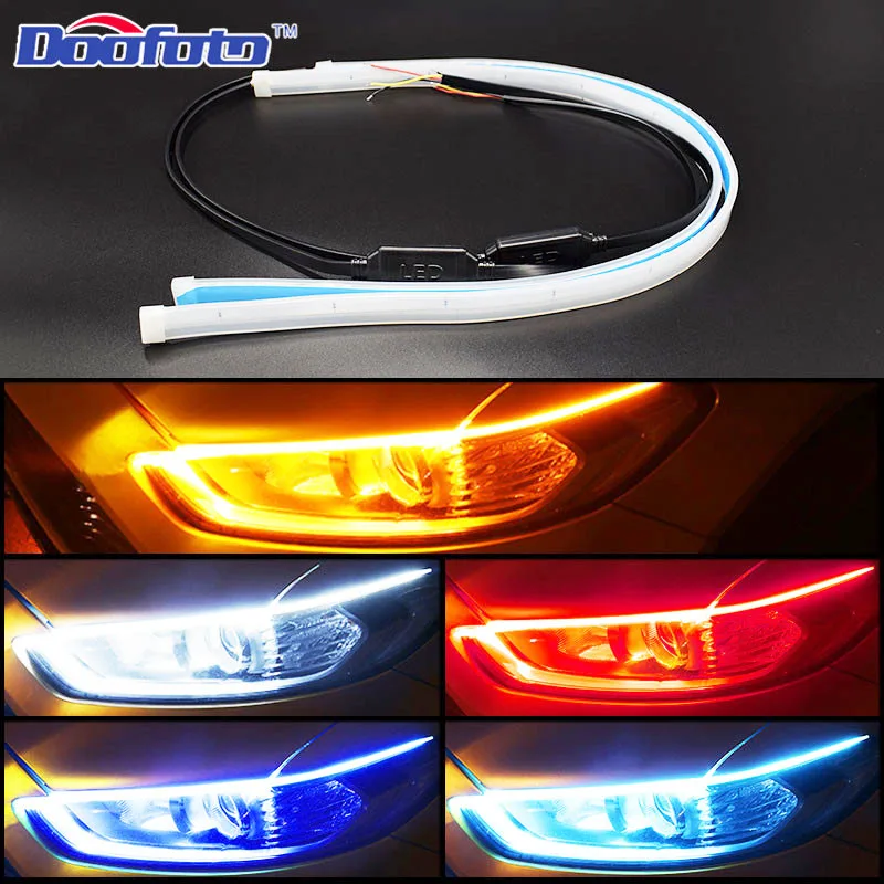 12V Auto Led Drl Dagrijverlichting Waterdichte Flexibele Zachte Strip Universele Auto Flow Runs Ledstrip Rem Richtingaanwijzer Licht