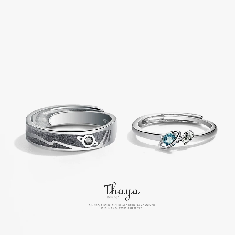 Thaya, женские кольца, бижутерия, 3D текстура, кольца, голубая планета, пара, 925 пробы, серебряные кольца для женщин, подарок на помолвку