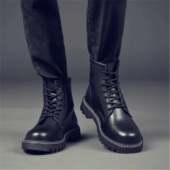 

Martin boots men tall canister boots leather high help British waterproof big size tooling army boots male hook shoes combat boo