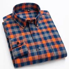 Мужская клетчатая рубашка с длинными рукавами и начесом, Стандартная посадка, клетчатые удобные хлопковые плотные повседневные рубашки