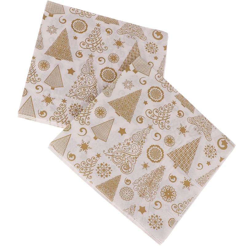 

20PCS/set Festival Napkins Cloth Square Christmas Paper Napkin Pocket Handkerchief For Home Xmas Table Decoration Kitchen Decor