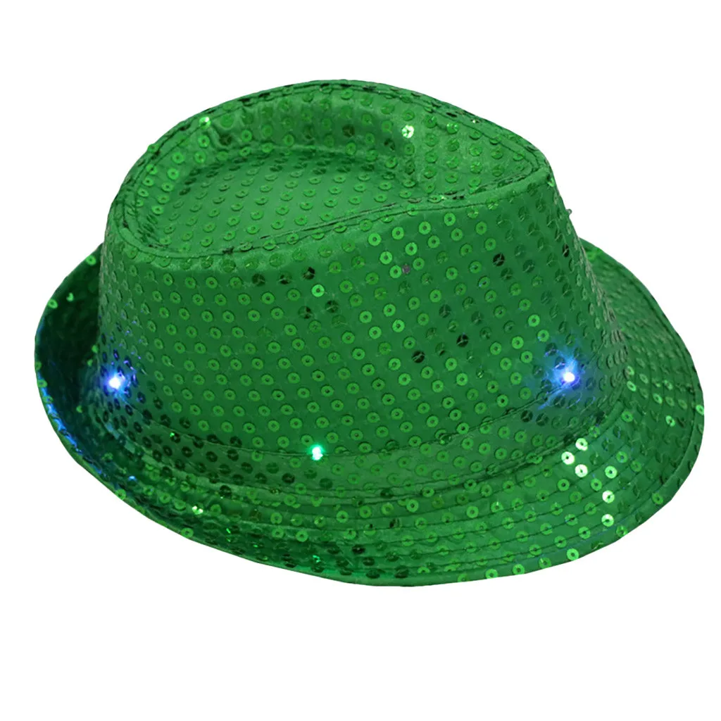 LFY81217209GN Новое прибытие мигающий свет вверх светодиодный Fedora Trilby Sequin необычное платье танцевальная вечеринка Шляпа Унисекс 10,7 - Цвет: LFY81217209GN