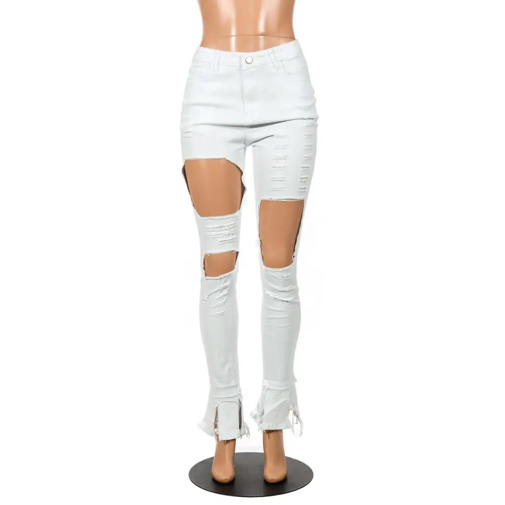 Flare denim Pants White Ripped jeans 