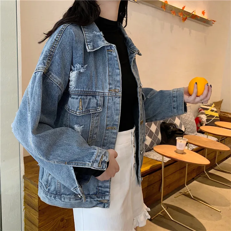 Dazzle Ya Harajuku по возрасту свободное и женское платье больших размеров Ковбойское пальто с дырками крутой джинсовый топ 7360