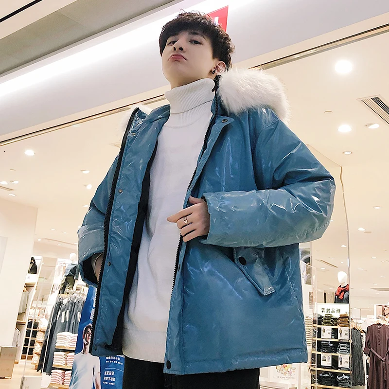 Winter New Jacket Men Warm Thick Fashion Solid Color Casual Fur Collar Hooded Coat Man Streetwear Wild Loose Cotton Male Clothes