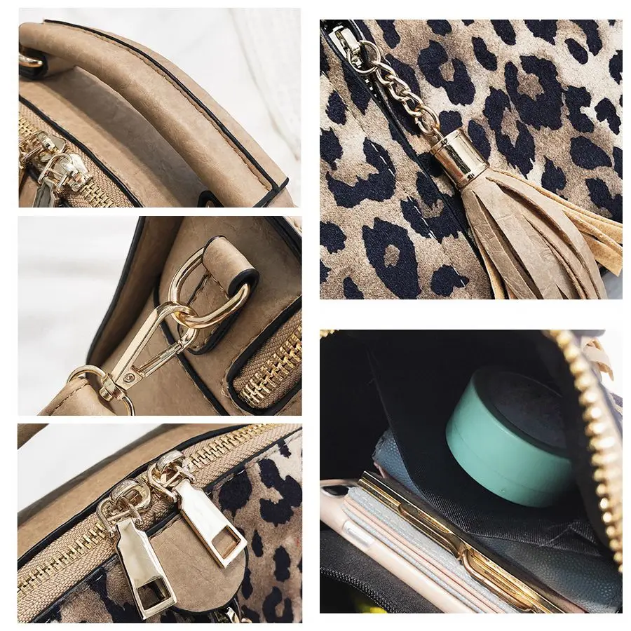 Модная леопардовая женская сумка с кисточками на молнии, женская сумка-мессенджер, роскошные женские сумки с леопардовым принтом, маленькие сумки через плечо для девочек