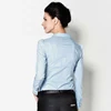 Office Blouse Solid Body Shirt Turn-down Collar V Neck Long Sleeve Blouse Buttons Up Women Tops and Blouses Light blue White 3