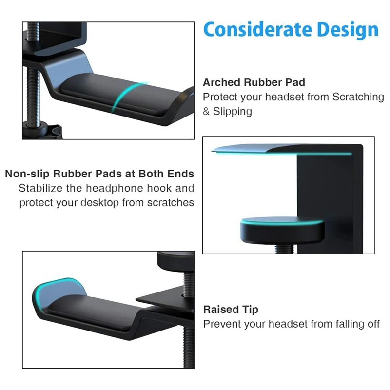 Double Rotating Headphone Holder Desktop Clip on Headphone Holder Compatible with Universal Headphones