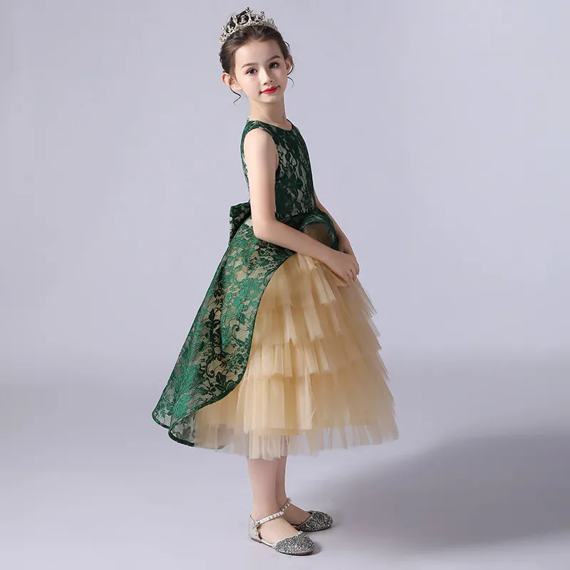 Baby Infant Elegant New Birthday Party Ceremony Princess Lace Dress Children Kids Luxury Piano Pageants Host Model Show Dresses