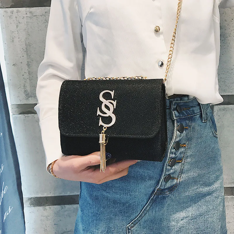 

New Arrival Bag Women's South Korea INS-Style Tassels CHIC Chain GIRL'S Small Shoulder Bag Versatile Shoulder Bag