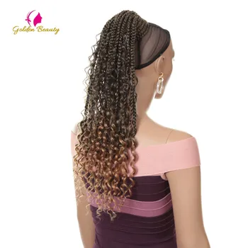 

Clip In Ponytail Hair Extension With Box Braids Heat Resistant Synthetic Curly Pony Tail Fake Hair With Drawstring Golden Beauty
