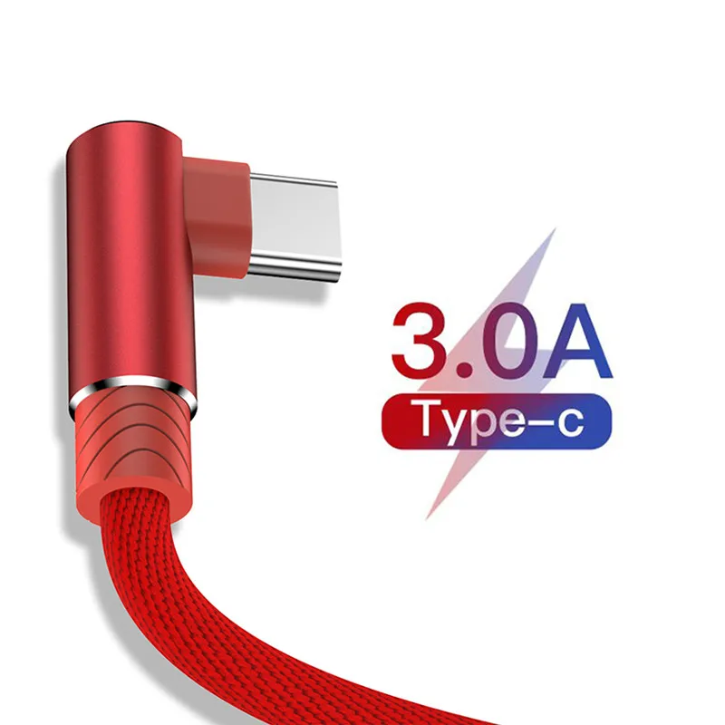 

90 Degree USB Type C Fast Charger Data Cable for Mobile Phone Samsung S10 S9 Plus Xiaomi Mi 9 8 Huawei Origin Long Wire Cord