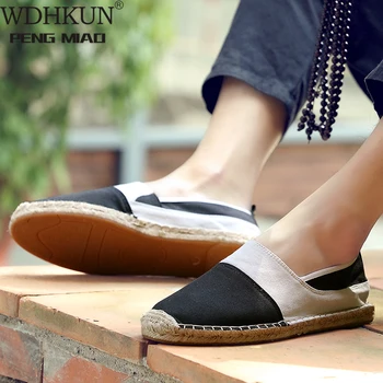 

New Men Nationa Style Breathable Slip On Casual Canvas Hemp Insole Fisherman Light Shoes Male Espadrille Flats Shoes A-063