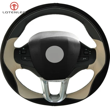 

LQTENLEO Black Suede White Black Leather DIY Hand-stitched Car Steering Wheel Cover For Peugeot 208 Peugeot 2008 Peugeot 308S