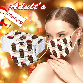 

100pc Learnable Mask Christmas Adult Unisex Mascarillas Disposable 3ply Nonwove Earloop Masks Windbreak Breathable Masque Маска
