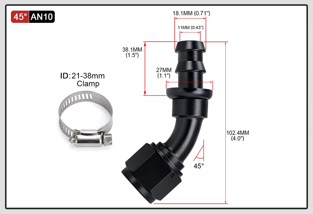 Universal AN6 AN8 AN10 Push-on Hose End Fittings Fuel Oil Cooler Hose Fitting 0 45 90 180 Degree Reusable Connection Adapter