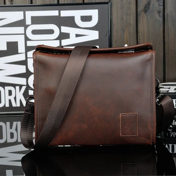 

New luxury men's casual business mad horse leather briefcase, retro single-diagonal leather tablet bag men's shoulder bag
