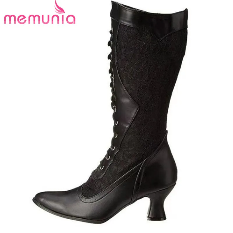 

MEMUNIA 2020 new arrival women mid calf boots pointed toe autumn winter boots unique high heels dress party shoes woman