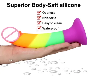 Adult Realistic Big Dildo Rainbow Color For Lesbian Huge Penis Suction Cup Female Masturbation Fake Dick Tool SM Anal Sex Toys 5