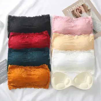 

2020 Sexy lingerie Women White Black Lace Tube Top Sexy Brassiere Lace Bra Wrapped Chest Full Cup Seamless Strapless Crop Tops
