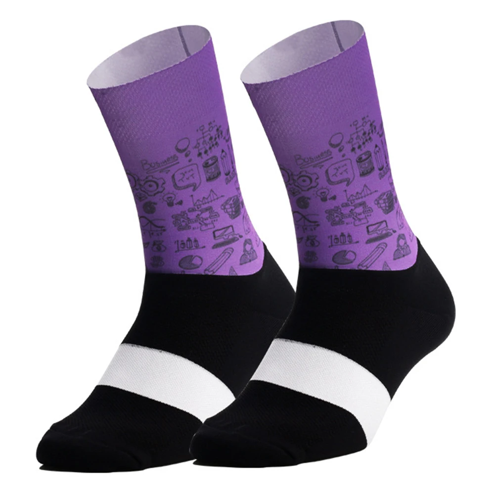 1 Pair Running Outdoor Function Fabric Printed Breathable Hiking Professional Cycling Socks Sweat Absorb Sports Soft Anti Slip