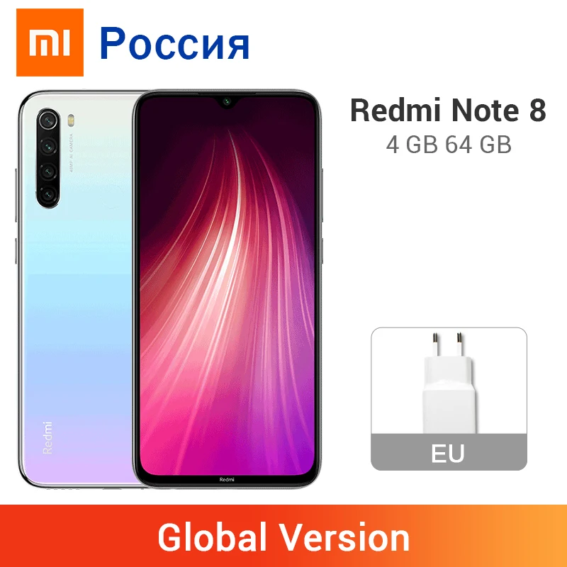 Xiaomi Redmi Note 8 смартфон с восьмиядерным процессором Snapdragon 665 ОЗУ 4 Гб ПЗУ 64 ГБ 4000
