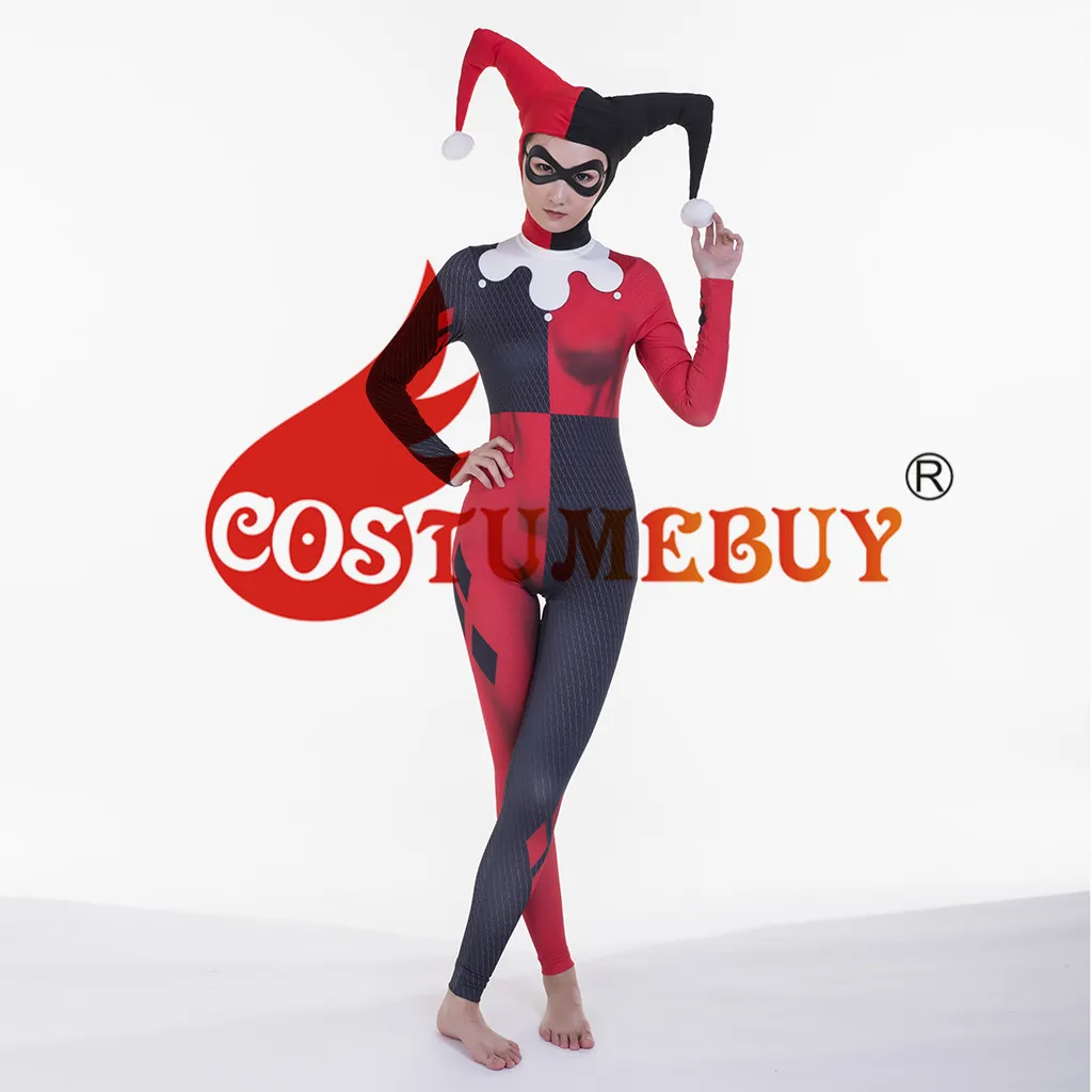 Costumebuy отряд самоубийц Куинн косплей костюм боди комбинезоны фантазия полная голова носить маска на глаза для Хэллоуина для женщин девочек реквизит