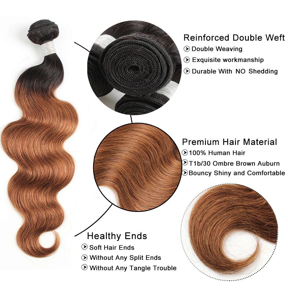 Bobbi 1 Комплект прядь волос с покраской Омбре эффектом деграде(переход от темного к Мёд светлые бразильские волнистые волосы 1B 30 каштановый Non-Remy пряди человеческих волос для наращивания волос