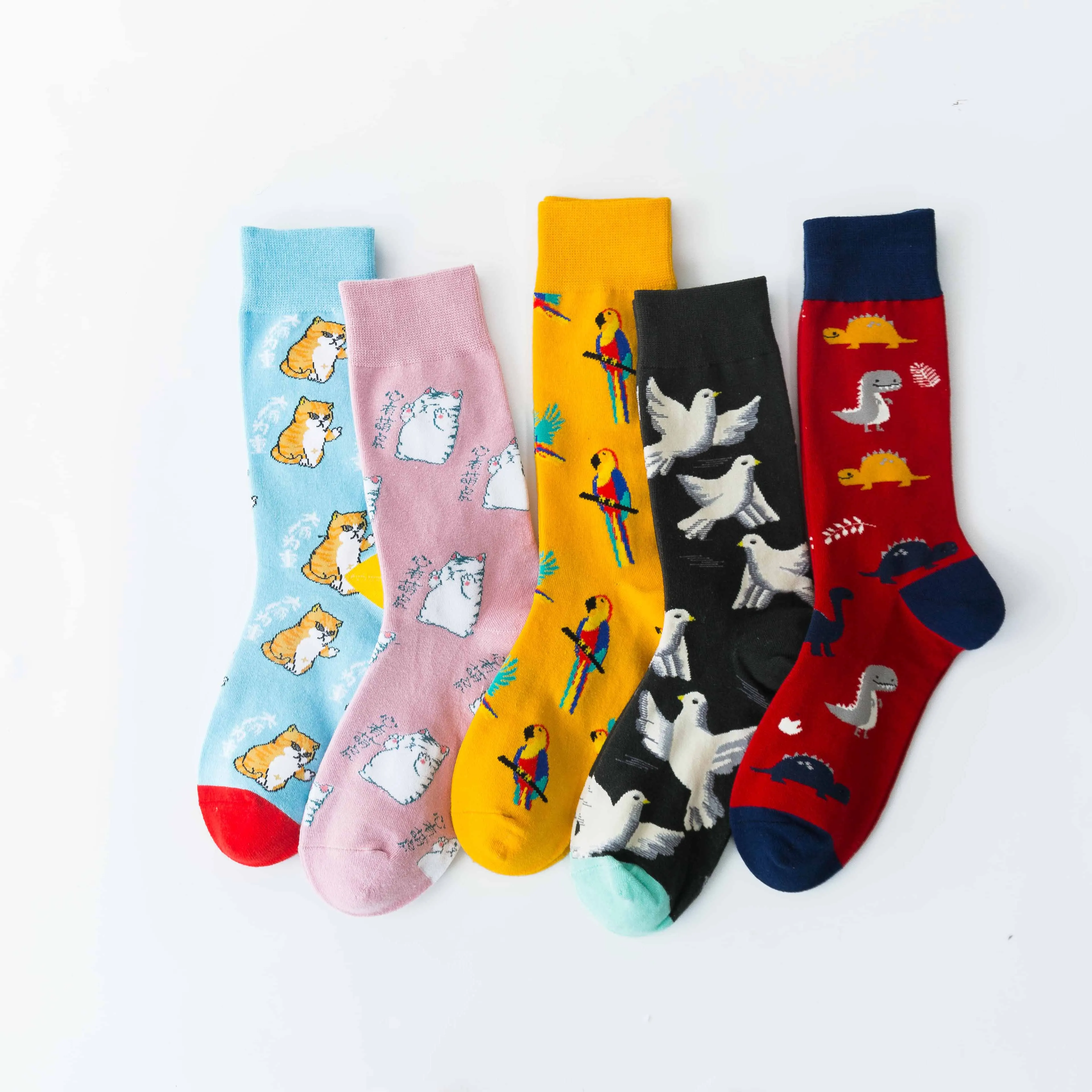 Женские счастливые носки хорошего качества, носки с динозаврами, 5 цветов, весенне-осенне-зимние женские носки