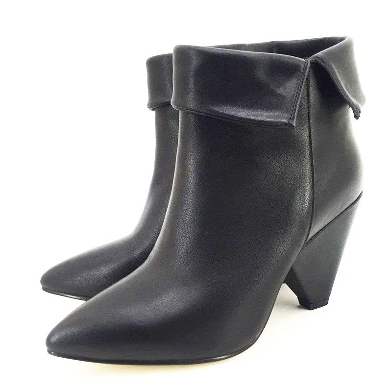 Бренд vankaring/обувь; сезон осень-зима; женские ботильоны из натуральной кожи на высоком каблуке; обувь с острым носком; сапоги для верховой езды; обувь черного цвета - Цвет: black