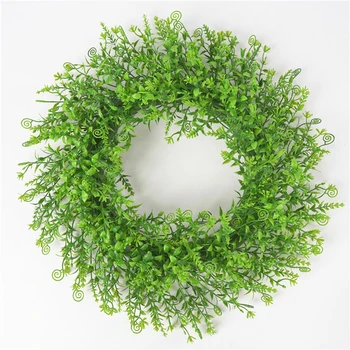 

1Pcs Simulation Plastic Green Leaf Garland Grass Ring Wall Hanging Lily Grass Ring Wedding Decoration Round Wreath M18