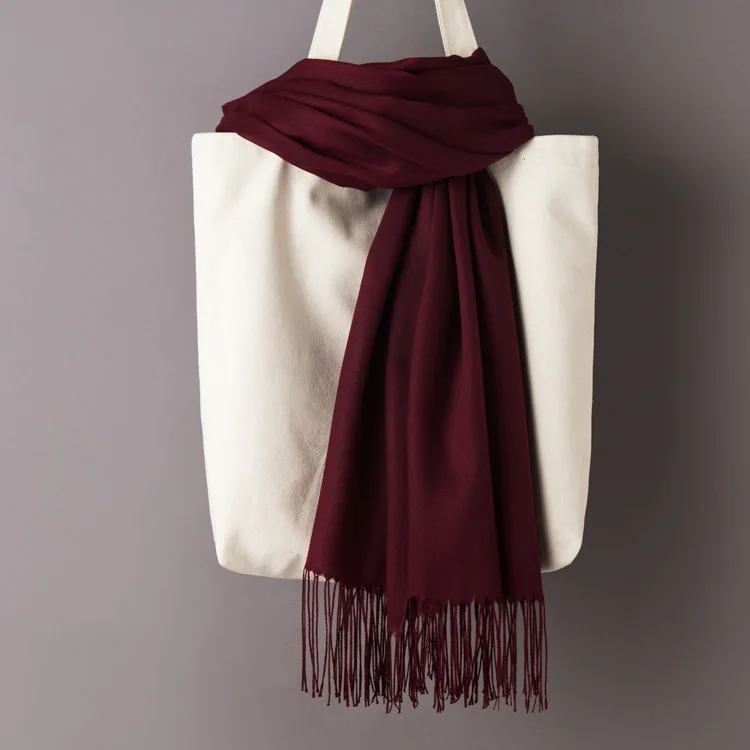 Maroon Scarf Женские однотонные кашемировые шарфы с кисточками, осень, новые мягкие теплые шарфы для девушек и женщин, тонкий длинный шарф, Женская шаль, мужской шарф - Цвет: Maroon Scarf