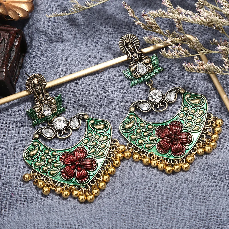Crazy Feng, винтажные серьги для женщин, ручная работа, этнические массивные золотые Висячие длинные висячие индийские свадебные серьги, ювелирные изделия - Окраска металла: 822